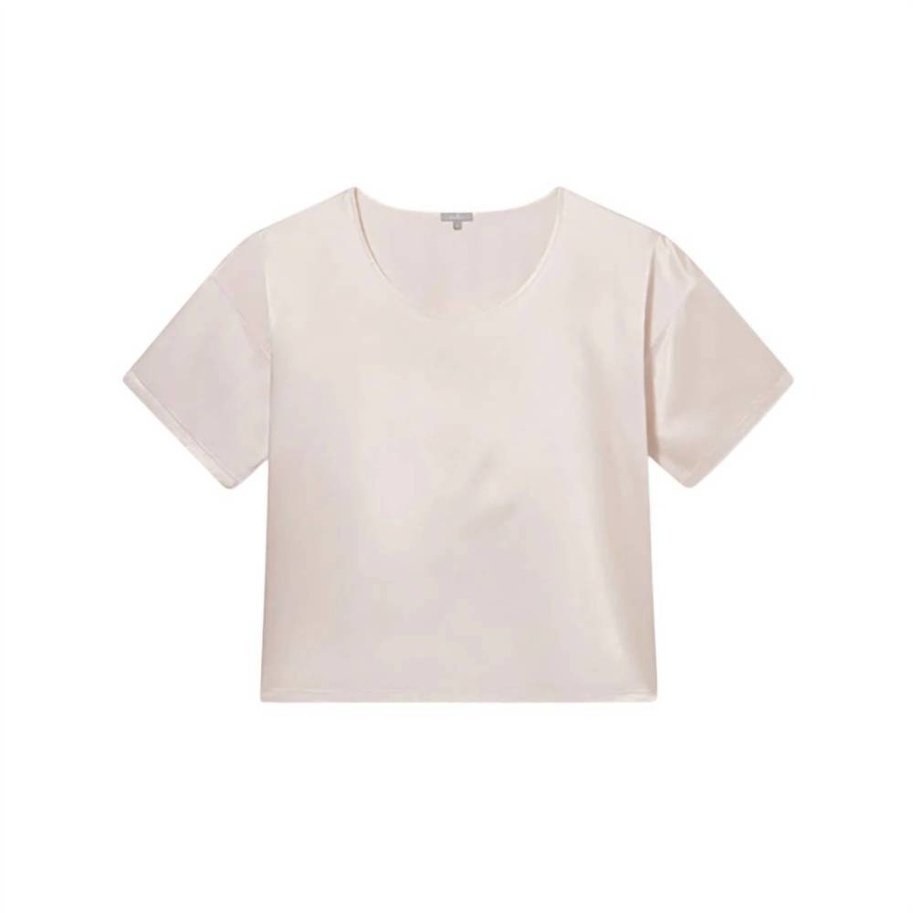 NEW PJ HARLOW women's brie short sleeve satin tee in icy pink